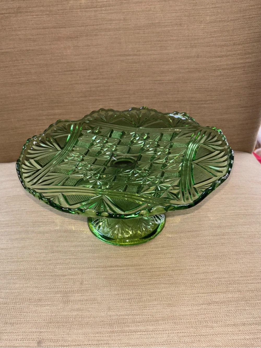 Vintage green glass cake stand